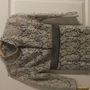 Metisu Grey Hollow Out Lace Midi Dress